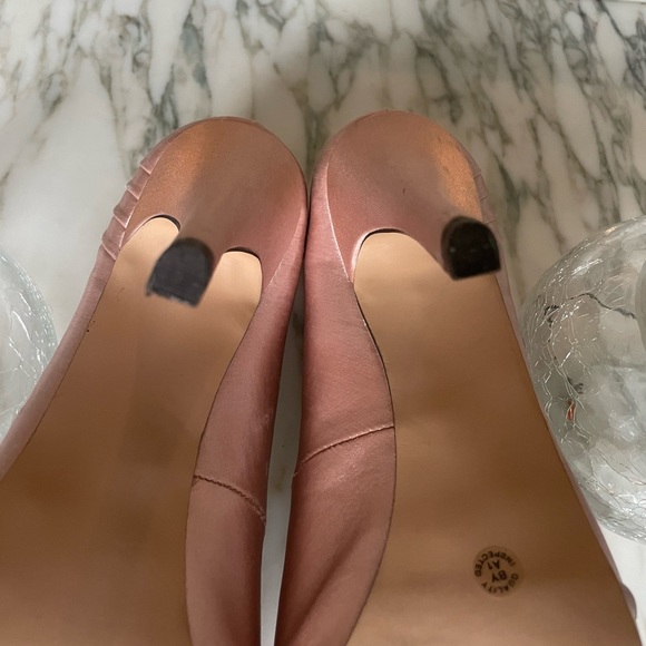 Jacqueline Ferrar Blush Pink Dusty Rose Satin Fabric Heels Formal Peep Shoes 7 - Picture 5 of 6